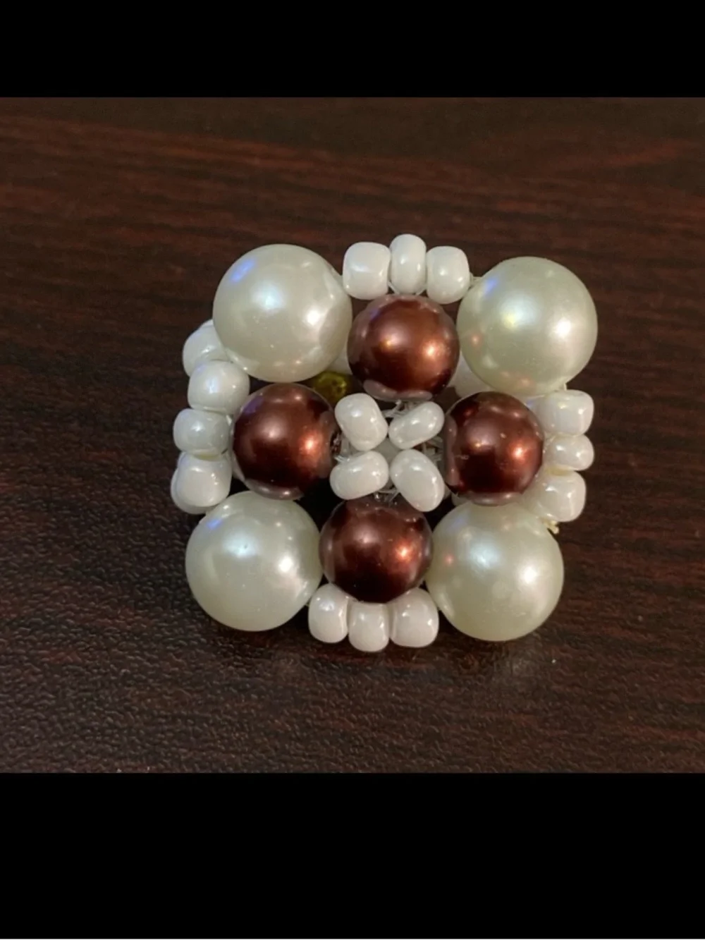 Pearl Cluster Beaded Ring in White and Brown